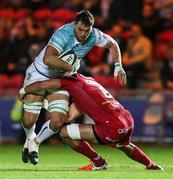 29 September 2017; Quinn Roux of Connacht is tackled by Aaron Shingler of Scarlets during the Guinness PRO14 Round 5 match between Scarlets and Connacht at Parc y Scarlets in Llannelli, Wales. Photo by Ben Evans/Sportsfile