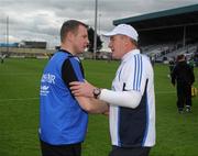 15 July 2012; Monaghan manager Eamonn McEneaney, right, congratulates Laois manager Justin McNulty after the game. GAA Football All-Ireland Senior Championship Qualifier, Round 2, Laois v Monaghan, O'Moore Park, Portlaoise, Co. Laois. Picture credit: Dáire Brennan / SPORTSFILE