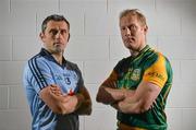 16 July 2012; Dublin footballer Alan Brogan, left, with former Meath footballer, and current Meath selector Graham Geraghty after a press conference ahead of their side's Leinster GAA Football Senior Championship Final on Sunday. Croke Park, Dublin. Picture credit: Barry Cregg / SPORTSFILE