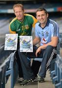 16 July 2012; Dublin footballer Alan Brogan, right, with former Meath footballer, and current Meath selector Graham Geraghty after a press conference ahead of their side's Leinster GAA Football Senior Championship Final on Sunday. Croke Park, Dublin. Picture credit: Barry Cregg / SPORTSFILE