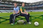 16 July 2012; Dublin footballer Alan Brogan, left, with former Meath footballer, and current Meath selector Graham Geraghty after a press conference ahead of their side's Leinster GAA Football Senior Championship Final on Sunday. Croke Park, Dublin. Picture credit: Barry Cregg / SPORTSFILE