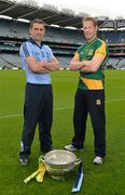 16 July 2012; Dublin footballer Alan Brogan, left, with former Meath footballer, and current Meath selector Graham Geraghty after a press conference ahead of their side's Leinster GAA Football Senior Championship Final on Sunday. Croke Park, Dublin. Picture credit: Barry Cregg / SPORTSFILE