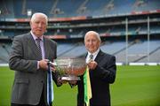 18 July 2012; Former Dublin manager Paddy Cullen, left, and former Meath manager Sean Boylan, with the Delaney Cup, at a photocall to celebrate the 21st anniversary of the 1991 Meath v Dublin matches. Representatives from both teams will be guests of the Leinster Council at the Leinster GAA Football Senior Championship Final on Sunday. Croke Park, Dublin. Picture credit: Barry Cregg / SPORTSFILE