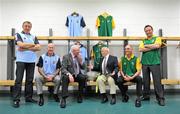 18 July 2012; Former Dublin manager Paddy Cullen, third from left, and former Meath manager Sean Boylan, third from right, with the Delaney Cup, alongside, from left, former Dublin footballers Jack Sheedy and Paul Clarke, former Meath footballers David Beggy and Bernard Flynn, at a photocall to celebrate the 21st anniversary of the 1991 Meath v Dublin matches. Representatives from both teams will be guests of the Leinster Council at the Leinster GAA Football Senior Championship Final on Sunday. Croke Park, Dublin. Picture credit: Barry Cregg / SPORTSFILE