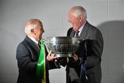 18 July 2012; Former Meath manager Sean Boylan, left, and former Dublin manager Paddy Cullen, with the Delaney Cup, at a photocall to celebrate the 21st anniversary of the 1991 Meath v Dublin matches. Representatives from both teams will be guests of the Leinster Council at the Leinster GAA Football Senior Championship Final on Sunday. Croke Park, Dublin. Picture credit: Barry Cregg / SPORTSFILE