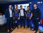 29 September 2017; Supporters in The Blue Room with Leinster players Jamie Heaslip, Josh van der Flier and Robbie Henshaw ahead of the Guinness PRO14 Round 5 match between Leinster and Edinburgh at the RDS Arena in Dublin. Photo by Ramsey Cardy/Sportsfile