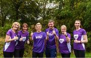 30 September 2017; Vhi staff, from left, Deborah Brannelly, Sinead Gray, Gearoid Gilley, head of sales and services, Marian McCarthy and Amelia Byrne with Former Cork GAA footballer Valerie Mulcahy ahead of the Ballincollig parkrun where Vhi hosted a special event to celebrate their partnership with parkrun Ireland. Former Cork GAA footballer Valerie Mulcahy was on hand to lead the warm up for parkrun participants before completing the 5km course alongside newcomers and seasoned parkrunners alike. Vhi provided walkers, joggers, runners and volunteers at Ballincollig parkrun with a variety of refreshments in the Vhi Relaxation Area at the finish line. A qualified physiotherapist Will Cuddihy was also available to guide participants through a post event stretching routine to ease those aching muscles. Parkruns take place over a 5km course weekly, are free to enter and are open to all ages and abilities, providing a fun and safe environment to enjoy exercise. To register for a parkrun near you visit www.parkrun.ie. New registrants should select their chosen event as their home location. You will then receive a personal barcode which acts as your free entry to any parkrun event worldwide. The Regional Park, Ballincollig, Co Cork. Photo by Eóin Noonan/Sportsfile