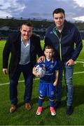 29 September 2017; Leinster Mascot 7 year old Fionn Morrison, from Celbridge, Co. Kildare, with Leinster players Peter Dooley, left, and James Ryan. Guinness PRO14 Round 5 match between Leinster and Edinburgh at the RDS Arena in Dublin. Photo by Brendan Moran/Sportsfile