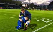 29 September 2017; Leinster Mascot 6 year old Tom Montayne, from Stepaside, Dublin, with Josh van der Flier. Guinness PRO14 Round 5 match between Leinster and Edinburgh at the RDS Arena in Dublin. Photo by Brendan Moran/Sportsfile