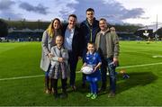 29 September 2017; Leinster Mascot 6 year old Tom Montayne, from Stepaside, Dublin with his family and Leinster's Peter Dooley, left, and James Ryan. Guinness PRO14 Round 5 match between Leinster and Edinburgh at the RDS Arena in Dublin. Photo by Brendan Moran/Sportsfile