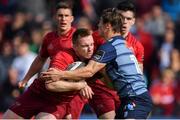 30 September 2017; Rory Scannell of Munster is tackled by Jarrod Evans of Cardiff Blues during the Guinness PRO14 Round 5 match between Munster and Cardiff Blues at Thomond Park in Limerick. Photo by Brendan Moran/Sportsfile