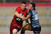 30 September 2017; Andrew Conway of Munster is tackled by Steven Shingler of Cardiff Blues during the Guinness PRO14 Round 5 match between Munster and Cardiff Blues at Thomond Park in Limerick. Photo by Brendan Moran/Sportsfile