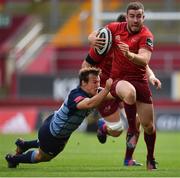 30 September 2017; JJ Hanrahan of Munster is tackled by Jarrod Evans of Cardiff Blues during the Guinness PRO14 Round 5 match between Munster and Cardiff Blues at Thomond Park in Limerick. Photo by Brendan Moran/Sportsfile