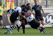 30 September 2017; Rodney Ah You of Ulster is tackled by Oliviero Fabiani and Renato Giammarioli of Zebre during the Guinness PRO14 Round 5 match between Zebre and Ulster at Stadio Lanfranchi, in Parma, Italy. Photo by Roberto Bregani/Sportsfile