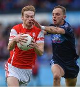30 September 2017; Dara Spillane of Cuala in action against Rob Martina of St. Judes during the Dublin County Senior Football Championship Quarter-Final match between Cuala and St Jude's at Parnell Park in Dublin. Photo by David Fitzgerald/Sportsfile
