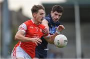 30 September 2017; Michael Fitzsimons of Cuala in action against Kieran Doherty of St. Judes during the Dublin County Senior Football Championship Quarter-Final match between Cuala and St Jude's at Parnell Park in Dublin. Photo by David Fitzgerald/Sportsfile