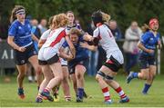 30 September 2017; Niamh Tester of Leinster is tackled by Keelin Brady and Megan Brodie of Ulster during the U18 Interprovincial Series match between Leinster and Ulster at North Kildare RFC in Kilcock, Co Kildare. Photo by Matt Browne/Sportsfile