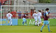 20 July 2012; Cathal Brady, Drogheda United, puts the ball past Shelbourne goalkeeper Chris Bennion to score his side's first goal. Airtricity League Premier Division, Shelbourne v Drogheda United, Tolka Park, Dublin. Picture credit: Barry Cregg / SPORTSFILE