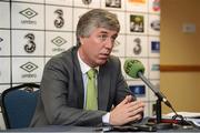 21 July 2012; FAI Chief executive John Delaney speaking to the media during a press conference ahead of their international Friendly against Serbia on the 15th of August. FAI Press Conference, Mount Errigal Hotel, Letterkenny, Co. Donegal. Picture credit: David Maher / SPORTSFILE