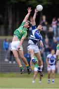 21 July 2012; Shane Moran, Leitrim, in action against Colm Begley, Laois. GAA Football All-Ireland Senior Championship Qualifier, Round 3, Leitrim v Laois, Sean McDermott Park, Carrick-on-Shannon, Co. Leitrim. Picture credit: David Maher / SPORTSFILE