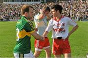 21 July 2012; Kerry's Darran O'Sullivan exchanges a handshake with Darren McCurry, Tyrone, after the game. GAA Football All-Ireland Senior Championship Qualifier, Round 3, Kerry v Tyrone, Fitzgerald Stadium, Killarney, Co. Kerry. Picture credit: Diarmuid Greene / SPORTSFILE