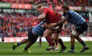 30 September 2017; John Ryan of Munster is tackled by Nick Williams and Josh Turnbull of Cardiff Blues during the Guinness PRO14 Round 5 match between Munster and Cardiff Blues at Thomond Park in Limerick. Photo by Brendan Moran/Sportsfile