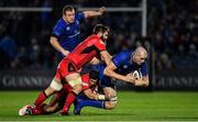 29 September 2017; Devin Toner of Leinster is tackled by Phil Burleigh and Cornell du Preez of Edinburgh during the Guinness PRO14 Round 5 match between Leinster and Edinburgh at the RDS Arena in Dublin. Photo by Brendan Moran/Sportsfile