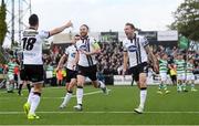 1 October 2017; Robbie Benson of Dundalk celebrates scoring his side's first goal with team-mates Stephen O’Donnell, centre, and David McMillan, right, during the Irish Daily Mail FAI Cup semi final match between Dundalk and Shamrock Rovers at Oriel Park in Dundalk. Photo by Stephen McCarthy/Sportsfile