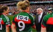 24 September 2017; President of Ireland Michael D. Higgins meets Fiona McHale of Mayo prior to the TG4 Ladies Football All-Ireland Senior Championship Final match between Dublin and Mayo at Croke Park in Dublin. Photo by Brendan Moran/Sportsfile