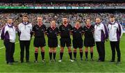 24 September 2017; Referee Seamus Mulvihill and his match officials prior to the TG4 Ladies Football All-Ireland Senior Championship Final match between Dublin and Mayo at Croke Park in Dublin. Photo by Brendan Moran/Sportsfile