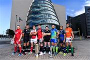 2 October 2017; In attendance at the European Rugby Champions Cup and Challenge Cup 2017/18 season launch for PRO14 clubs at the Convention Centre in Dublin, from left, Ken Owens of Scarlets, Ashley Back of Ospreys, Rory Best of Ulster, Peter O'Mahony of Munster, Stuart Hogg of Glasgow Warriors, John Muldoon of Connacht, Isa Nacewa of Leinster and Dean Budd of Benetton Rugby. Photo by Brendan Moran/Sportsfile