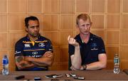 2 October 2017; Leinster captain Isa Nacewa, left, and head coach Leo Cullen in attendance at the European Rugby Champions Cup and Challenge Cup 2017/18 season launch for PRO14 clubs at the Convention Centre in Dublin. Photo by Brendan Moran/Sportsfile