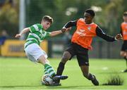 30 September 2017; Dean McMenamy of Shamrock Rovers in action against Israel Kimazo of Athlone Town during the SSE Airtricity National U15 League match between Shamrock Rovers and Athlone Town at Roadstone in Tallaght, Dublin. Photo by Sam Barnes/Sportsfile