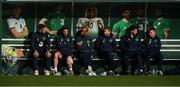 2 October 2017; Republic of Ireland players, from left, Shane Duffy, Stephen Ward, David McGoldrick, Eunan O'Kane, Shane Long and Jonathan Hayes watch on during squad training at the FAI National Training Centre in Abbotstown, Dublin. Photo by Stephen McCarthy/Sportsfile