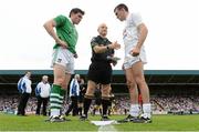 21 July 2012; Referee Barry Cassidy with Kildare captain John Doyle, right, and Limerick captain Ger Collins before the start of the game. GAA Football All-Ireland Senior Championship Qualifier, Round 3, Kildare v Limerick, O'Moore Park, Portlaoise, Co. Laois. Picture credit: Matt Browne / SPORTSFILE