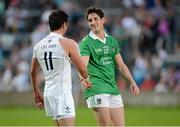 21 July 2012; Mikey Conway, Kildare, and Limerick's Paudie Browne shake hands after the final whistle. GAA Football All-Ireland Senior Championship Qualifier, Round 3, Kildare v Limerick, O'Moore Park, Portlaoise, Co. Laois. Picture Credit: Matt Browne / SPORTSFILE