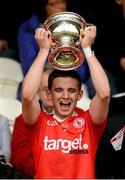 22 July 2012; Tyrone captain Padraig Hampsey lifts the cup. Electric Ireland Ulster GAA Football Minor Championship Final, Monaghan v Tyrone, St. Tiernach's Park, Clones, Co. Monaghan. Photo by Sportsfile