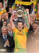 22 July 2012; Donegal captain Michael Murphy lifts the Anglo Celt cup. Ulster GAA Football Senior Championship Final, Donegal v Down, St. Tiernach's Park, Clones, Co. Monaghan. Photo by Sportsfile