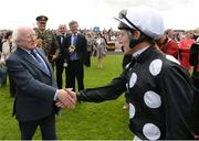 22 July 2012; The President of Ireland Michael D. Higgins with jockey Johnny Murtagh before the start of the Darley Irish Oaks Great Heavens. Curragh Racecourse, the Curragh, Co. Kildare. Picture credit: Matt Browne / SPORTSFILE