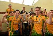 22 July 2012; Donegal's Mark McHugh, left, and Patrick McBrearty celebrate with the Anglo Celt Cup. Ulster GAA Football Senior Championship Final, Donegal v Down, St. Tiernach's Park, Clones, Co. Monaghan. Picture credit: Oliver McVeigh / SPORTSFILE