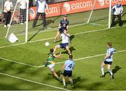 22 July 2012; Jamie Queeney, Meath, scores his side's first goal, despite the efforts of Dublin full-back Rory O'Carroll, and goalkeeper Stephen Cluxton. Leinster GAA Football Senior Championship Final, Dublin v Meath, Croke Park, Dublin. Picture credit: Dáire Brennan / SPORTSFILE