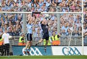 22 July 2012; Stephen Cluxton, Dublin goalkeeper, saves a Meath free kick which was the last kick of the game. Leinster GAA Football Senior Championship Final, Dublin v Meath, Croke Park, Dublin. Picture credit: David Maher / SPORTSFILE