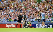 22 July 2012; Dublin's Paul Flynn looks on as match referee Marty Duffy consults with one of his linesmen, Maurice Deegan, before over-ruling an umpire's decision and awarding a point to Dublin. Leinster GAA Football Senior Championship Final, Dublin v Meath, Croke Park, Dublin. Picture credit: Ray McManus / SPORTSFILE