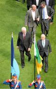 22 July 2012; Former Dublin manager Paddy Cullen, left, and former Meath manager Seán Boylan, with former players Tom Carr, Dublin, and Colm O'Rourke, Meath, behind them, on the pitch at half-time to commemorate the Dublin v Meath four game saga from the 1991 Leinster Senior Football Championship. Leinster GAA Football Senior Championship Final, Dublin v Meath, Croke Park, Dublin. Picture credit: Dáire Brennan / SPORTSFILE