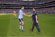 22 July 2012; Bernard Brogan, Dublin, shakes hands with Meath manager Seamus McEnaney at the end of the game. Leinster GAA Football Senior Championship Final, Dublin v Meath, Croke Park, Dublin. Picture credit: David Maher / SPORTSFILE