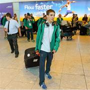 24 July 2012; Team Ireland boxing member Michael Conlan arrives in London ahead of the London 2012 Olympic Games. London 2012 Olympic Games, Team Ireland Boxing Arrival, London Heathrow Airport, Terminal 5, London. Picture credit: Stephen McCarthy / SPORTSFILE