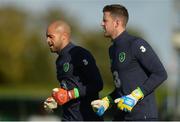 2 October 2017; Republic of Ireland's Darren Randolph, left, and Colin Doyle during squad training at the FAI National Training Centre in Abbotstown, Dublin. Photo by Piaras Ó Mídheach/Sportsfile