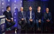 2 October 2017; MC Ger Gilroy interviews the Bord Gáis Energy Judges, from left, Ger Cunningham, Ken McGrath, Joe Canning and Micheál Ó Domhnaill at the Bord Gáis Energy Team of the Year Awards in Croke Park. Photo by Piaras Ó Mídheach/Sportsfile