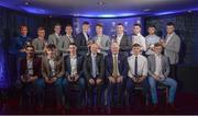 2 October 2017; In attendance at the Bord Gáis Energy Team of the Year Awards are, back row from left, Galway’s Conor Whelan, Limerick’s Peter Casey, Limerick’s Ronan Lynch, Kilkenny’s Conor Delaney, Limerick’s Kyle Hayes, Limerick’s Cian Lynch, Cork’s Declan Dalton, Kilkenny’s Darren Brennan, Limerick’s Colin Ryan and Kilkenny’s Jason Cleere. Front row, from left, Limerick’s Sean Finn, Limerick’s Aaron Gillane, Galway’s Sean Loftus, Dave Kirwan, CEO Bord Gáis Energy, Uachtarán Chumann Lúthchleas Gael Aogán Ó Fearghail, Limerick’s Robbie Hanley and Galway’s Thomas Monaghan, in Croke Park. Photo by Piaras Ó Mídheach/Sportsfile