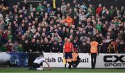 1 October 2017; Shamrock Rovers supporters react towards Dylan Connolly of Dundalk during the Irish Daily Mail FAI Cup semi final match between Dundalk and Shamrock Rovers at Oriel Park in Dundalk. Photo by Stephen McCarthy/Sportsfile